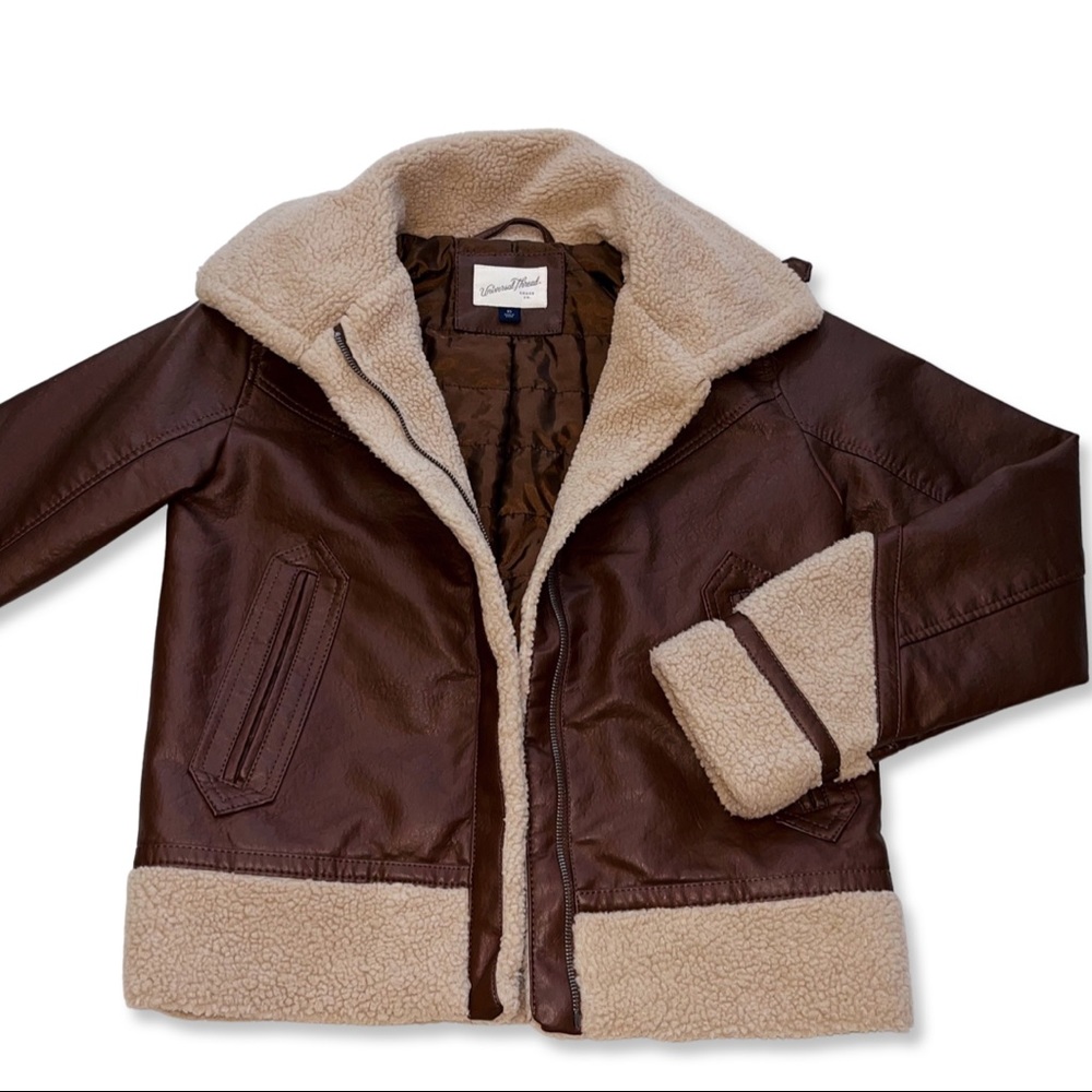 Universal Thread Brown Faux Leather & Sherpa Aviator Jacket